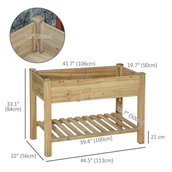 45" x 22" x 33" Raised Garden Bed with Legs and Storage Shelf, Wooden Elevated Planter Box with Drainage Holes for Backyard Patio Balcony, Light Green