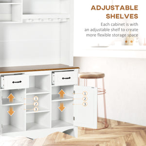 Buffet de cuisine style campagnard avec tiroir utilitaire et étagères 5 niveaux, blanc