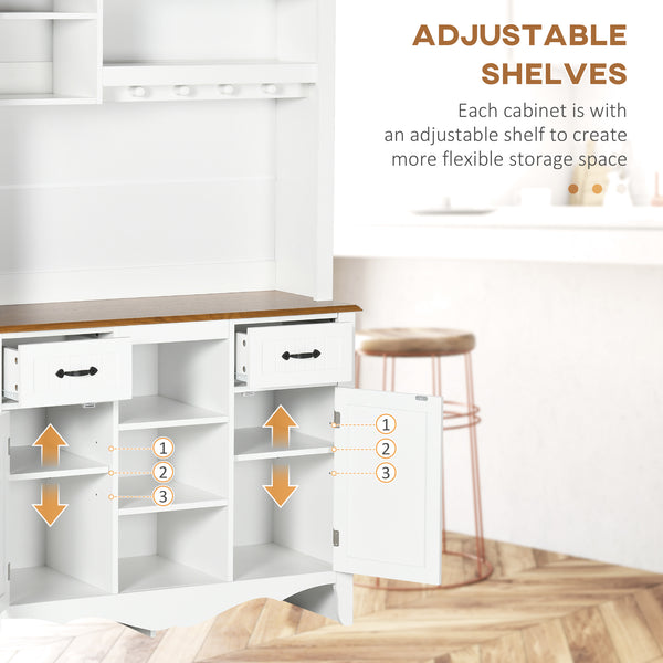 Buffet de cuisine style campagnard avec tiroir utilitaire et étagères 5 niveaux, blanc