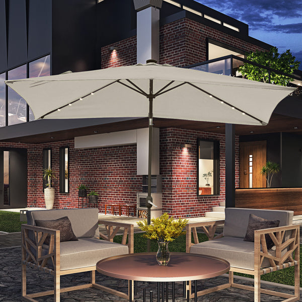 Parasol de 9,5 pieds avec 22 lumières solaires LED et inclinaison, beige