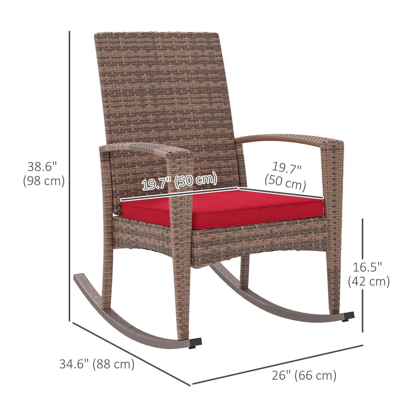 Fauteuil à bascule en rotin synthétique pour extérieur, bordeaux