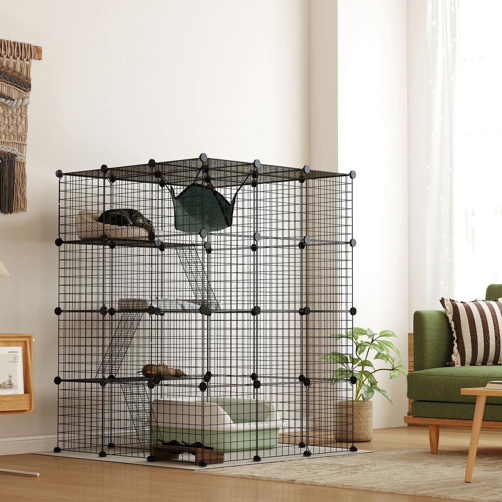 Cage pour chat à 4 niveaux pour 1 à 3 chats avec hamac