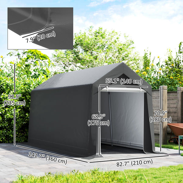 Portable garden shed with roll-up door, dark grey