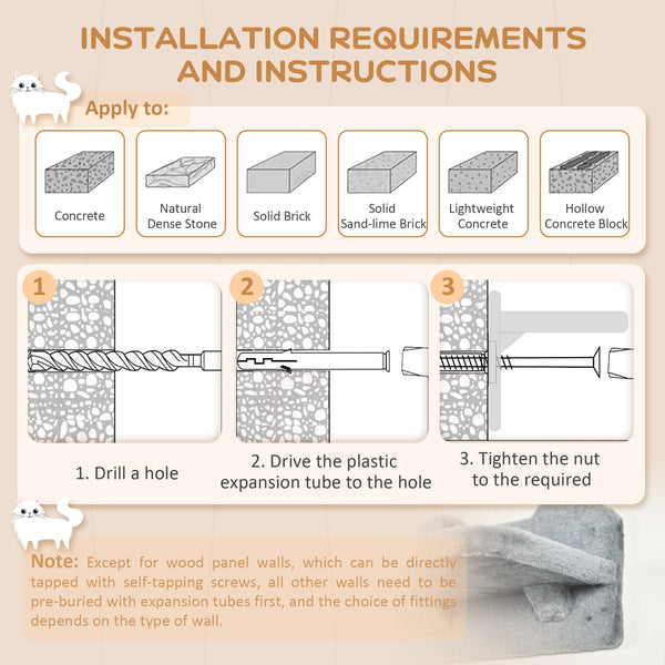 Étagères murales pour chat comprenant un hamac et un griffoir, gris