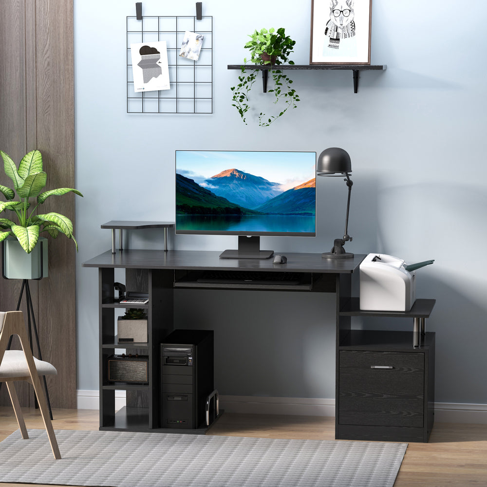 Bureau d'ordinateur en bois pour ordinateur portable avec étagère de rangement et tiroir, noir