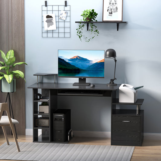 HOMCOM Wooden Computer Desk, Laptop Workstation with Storage Shelf and Drawer, Black