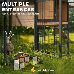 Outdoor hutch with run, removable plastic tray, asphalt roof and access ramp