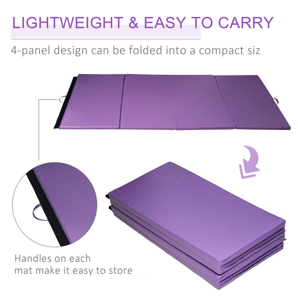 Tapis de gymnastique pliable de 1,22 m x 2,42 m x 5 cm avec poignées de transport, violet