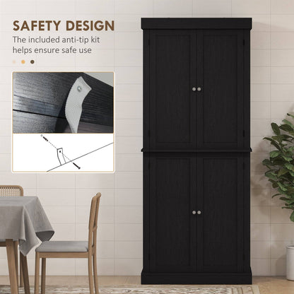 72.5" Freestanding Kitchen Cabinet with 4 Doors, Black