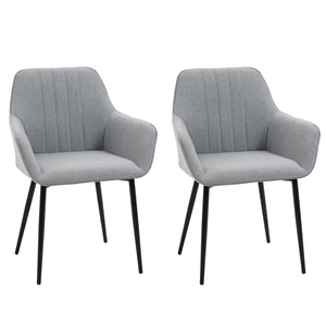 Set of 2 linen-upholstered dining chairs with metal legs, light grey