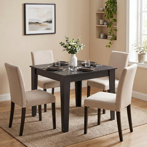 Petite table à manger carrée pour 4 personnes effet bois noir