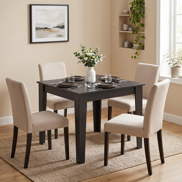 Petite table à manger carrée pour 4 personnes effet bois noir