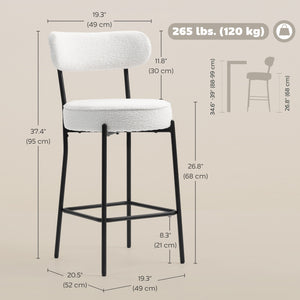 Set of 2 bar stools with backrest and footrest, cream white