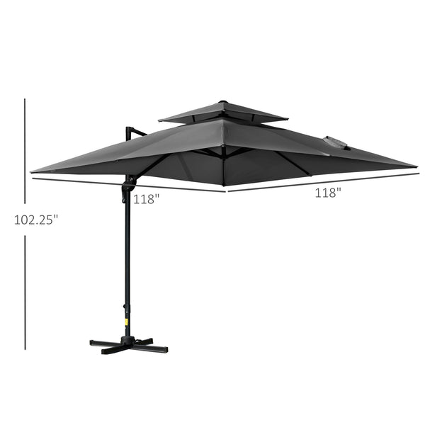 Parasol déporté de 10 pieds avec 5 angles d'inclinaison réglables, housse de protection, gris anthracite