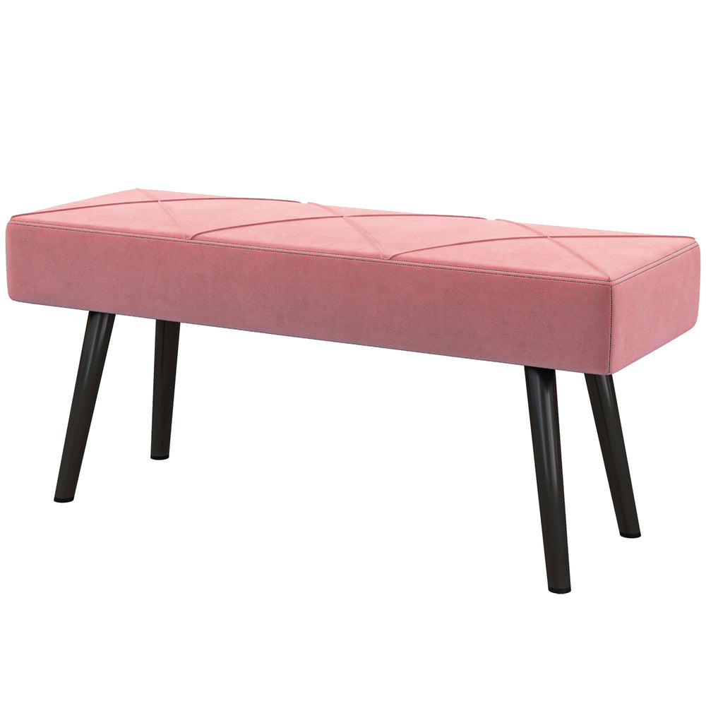 Banc de chambre rembourré moderne avec pieds en acier, rose