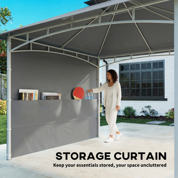 10' x 10' Patio Gazebo, Double Roof Outdoor Gazebo Canopy Shelter with Storage, Hook, Metal Frame, Dark Grey