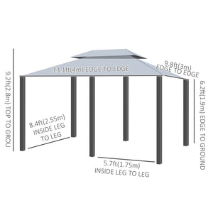 13'L x 10'W x 8.7'H Patio Gazebo Outdoor 2-Tiers Garden Canopy Yard Sunshade Shelter with Curtains, Grey