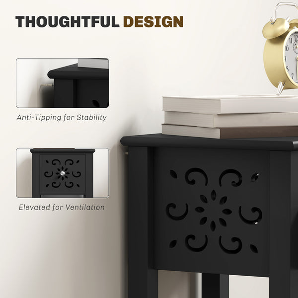 Ensemble de 2 tables d'appoints avec tiroir et étagère de rangement ouverte, noir