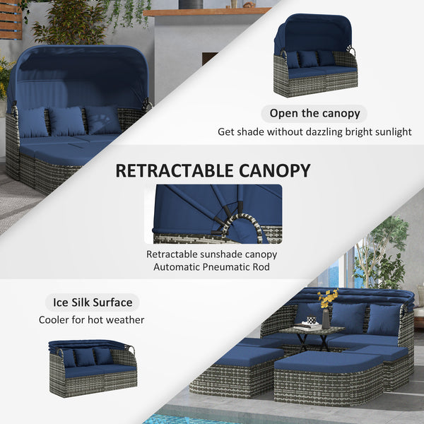 6-piece rattan patio set with canopy and lift-top coffee table