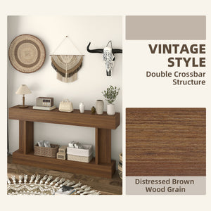 Console style vintage, étroite, avec étagère de rangement, marron foncé