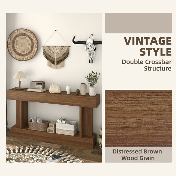 Console style vintage, étroite, avec étagère de rangement, marron foncé