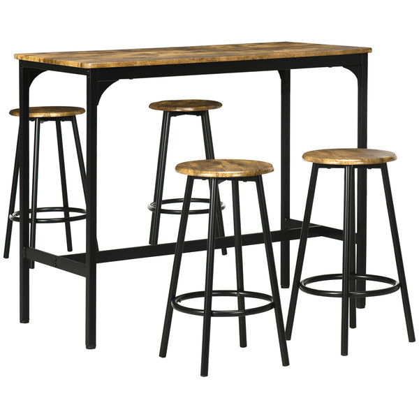 5-piece bar table set for 4 people in industrial style, rustic brown