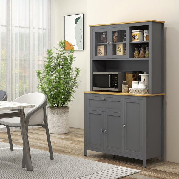 Armoire de cuisine 5 portes avec étagères réglables, grise