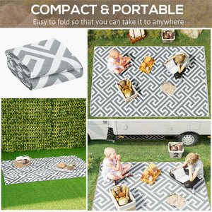 Tapis d'extérieur réversible, gris et blanc