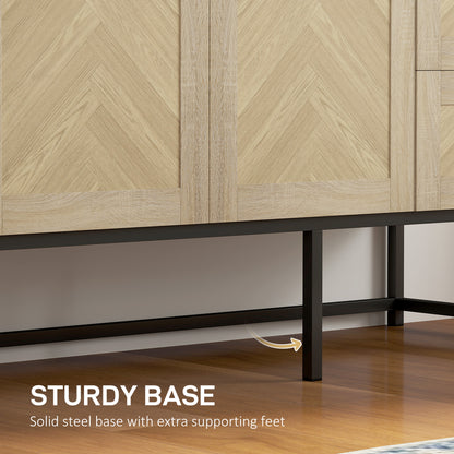 HOMCOM sideboard, coffee bar cabinet with drawers and adjustable shelf, oak