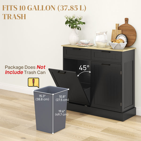 Meuble poubelle dissimulé basculant avec 2 tiroirs, noir