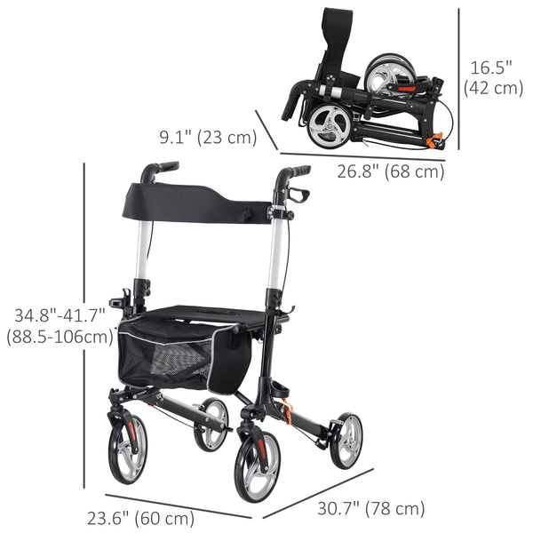 Déambulateur pliable léger avec grand siège et poignée réglable noir
