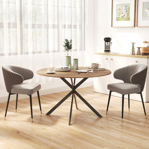 Round kitchen table for 4 people, industrial style, steel legs, dark brown and black.