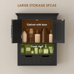 Wall-mounted bathroom cabinet with shelf, black