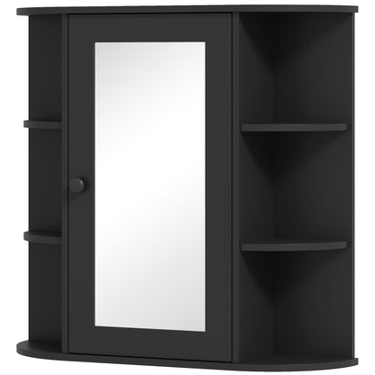 Armoire de salle de bain murale avec miroir, porte et étagères, noire