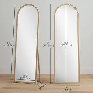 Full length arched floor mirror with faux stone frame, beige