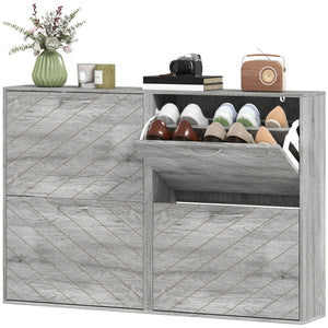 Meuble à chaussures avec 4 tiroirs rabattables, pouvant contenir 12 paires de chaussures, gris