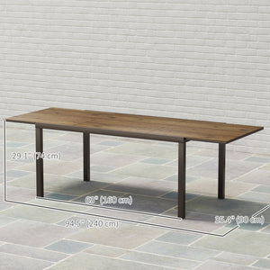 Table à manger extensible pour 6 à 8 personnes, avec bordure en aluminium et cadre en acier, marron