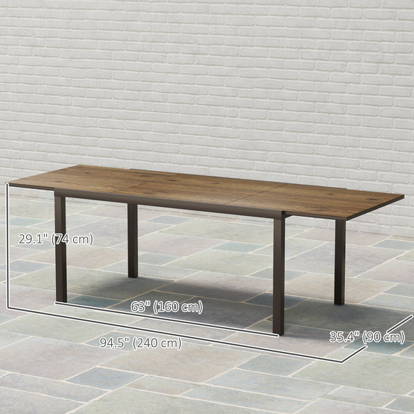 Table à manger extensible pour 6 à 8 personnes, avec bordure en aluminium et cadre en acier, marron