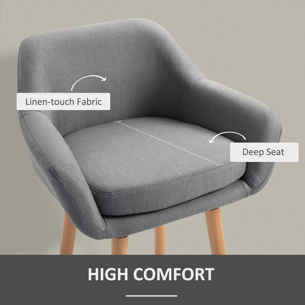 Lot de 2 tabourets de bar modernes rembourrés en tissu avec structure en métal et pieds en bois massif, Gris