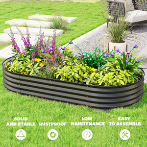 Jardinière d'extérieur surélevée galvanisée avec tuteur en métal, noire