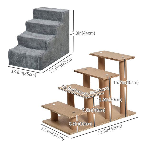4-Step Dog Ramp for Sofa, Bed and Armchair, with Removable Cover, Light Grey