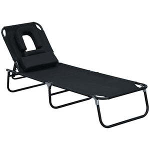 Folding chaise lounge with 4-position adjustable backrest, black