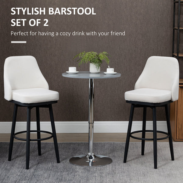Ensemble de 2 tabourets de bar extra hauts pivotants à 360°, blanc crème