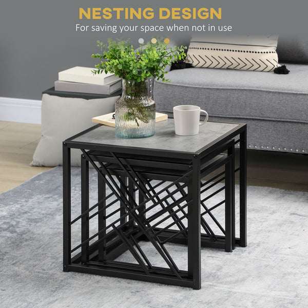 Lot de 3 tables gigognes carrées avec structure en métal, gris