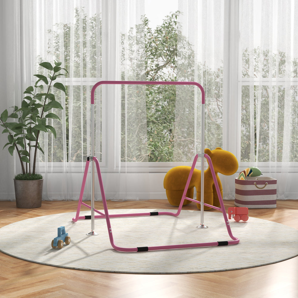 Barre de gymnastique pliable extensible à hauteur réglable, rose