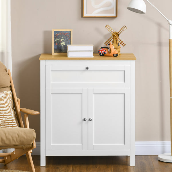 Buffet avec tiroir, armoire à double porte et étagère réglable, blanc.