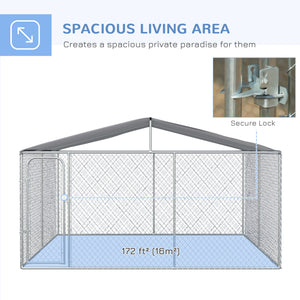 Dog Kennel Outdoor, Heavy Duty Playpen with Secure Lock, Cover, for Backyard & Patio, 13.1' x 13.1' x 7.5'
