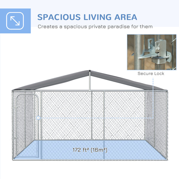 Dog Kennel Outdoor, Heavy Duty Playpen with Secure Lock, Cover, for Backyard & Patio, 13.1' x 13.1' x 7.5'