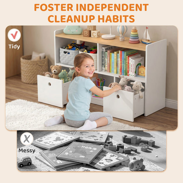 Rangement pour jouets avec 2 tiroirs amovibles et 3 compartiments, blanc.