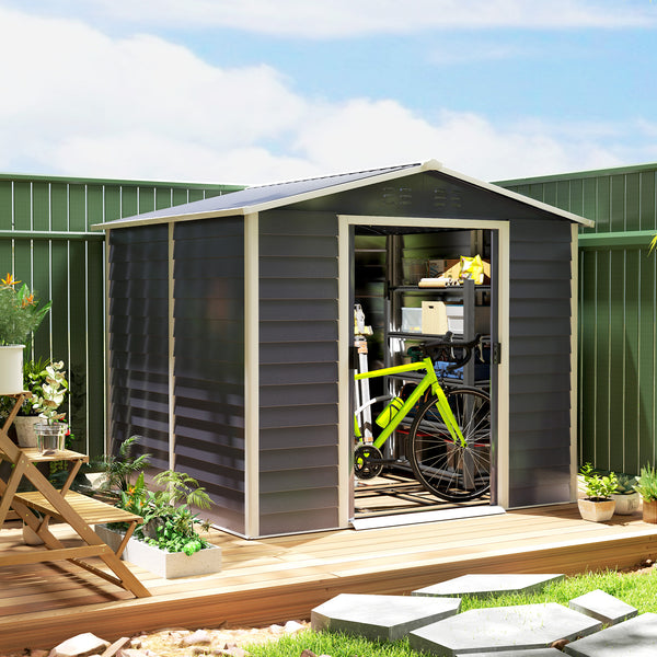 Abri de jardin en métal galvanisé amélioré avec portes verrouillables, gris foncé